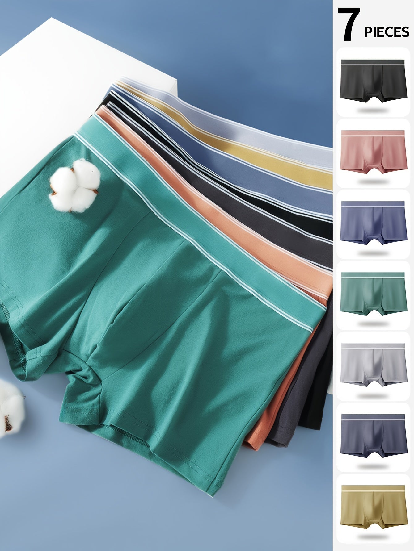 7-Piece Men's Cotton Boxer Briefs Breathable Stretch Comfortable Plus Size