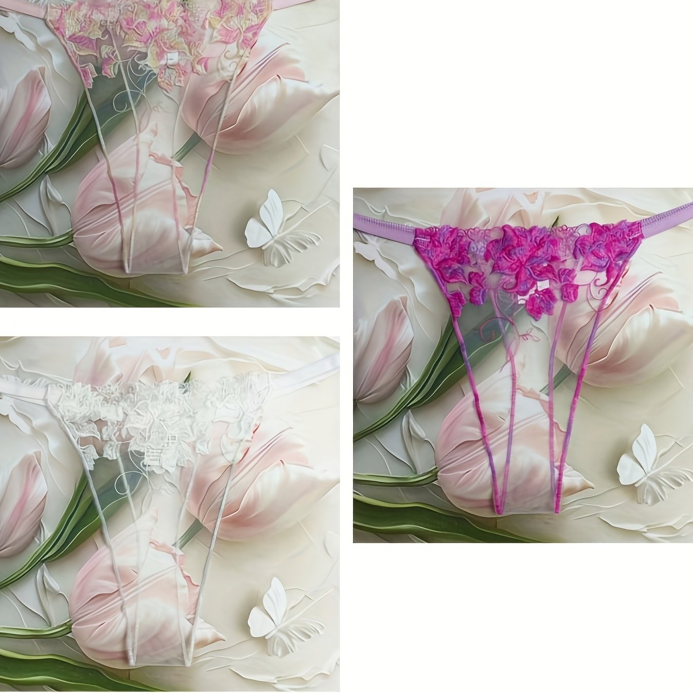 Women’s Mesh Crotchless Thongs with Color Matching