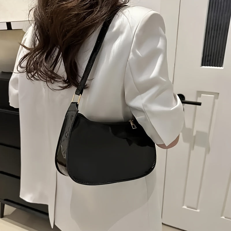 Red Glossy Women's Shoulder Bag with Zipper Closure for Everyday Essentials