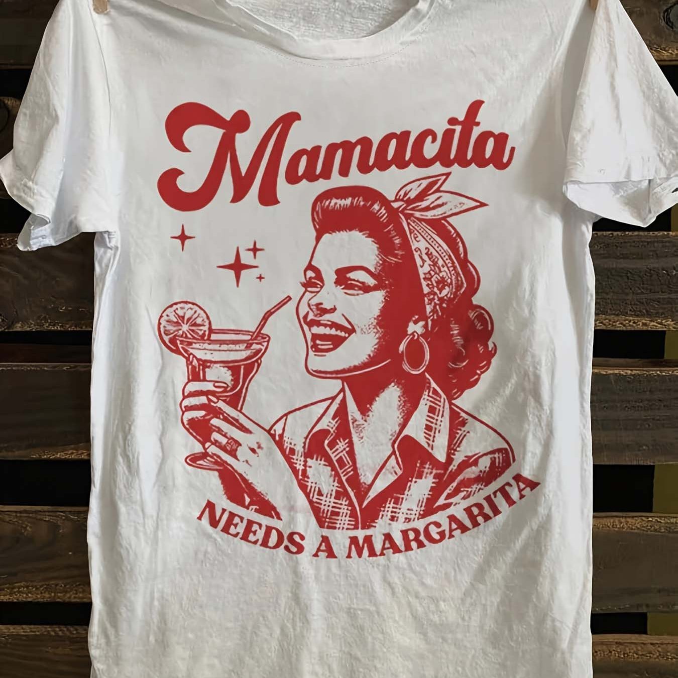 Women's White Loose Casual T-Shirt with Portrait Print for Daily Wear