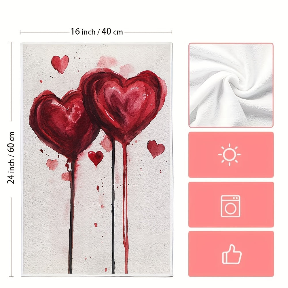Two Pieces Kitchen Towels Ultra Soft Absorbent Valentine Heart Design 40x60 cm