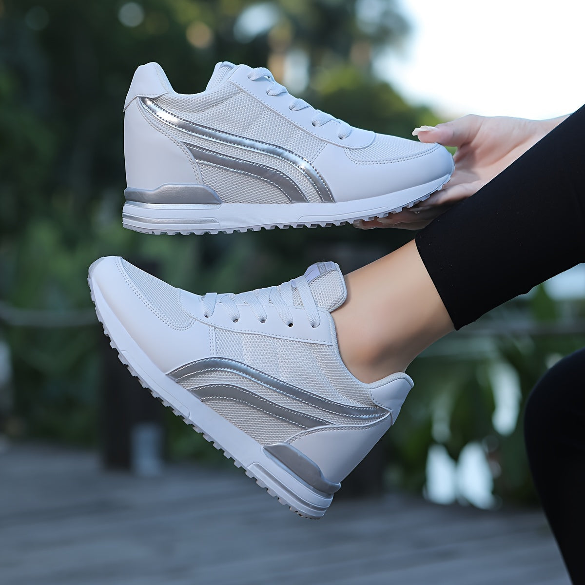 Zapatillas de malla para mujer con elevación en la plantilla interior, de caña baja, para todas las estaciones