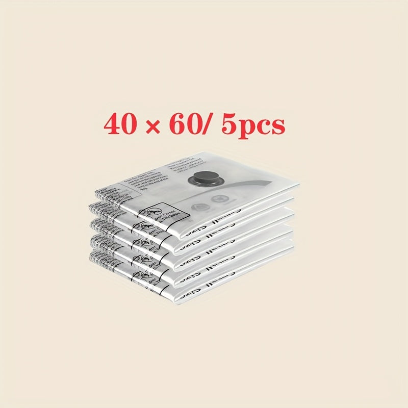 Set of 5 Reusable Vacuum-Sealed Storage Bags for Clothes and Bedding Space Saver