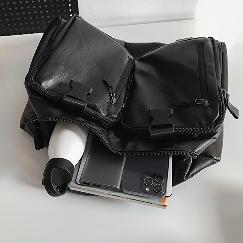 Mochila negra con compartimento para tableta, correas ajustables, múltiples bolsillos para hombres, mujeres, viajes y negocios