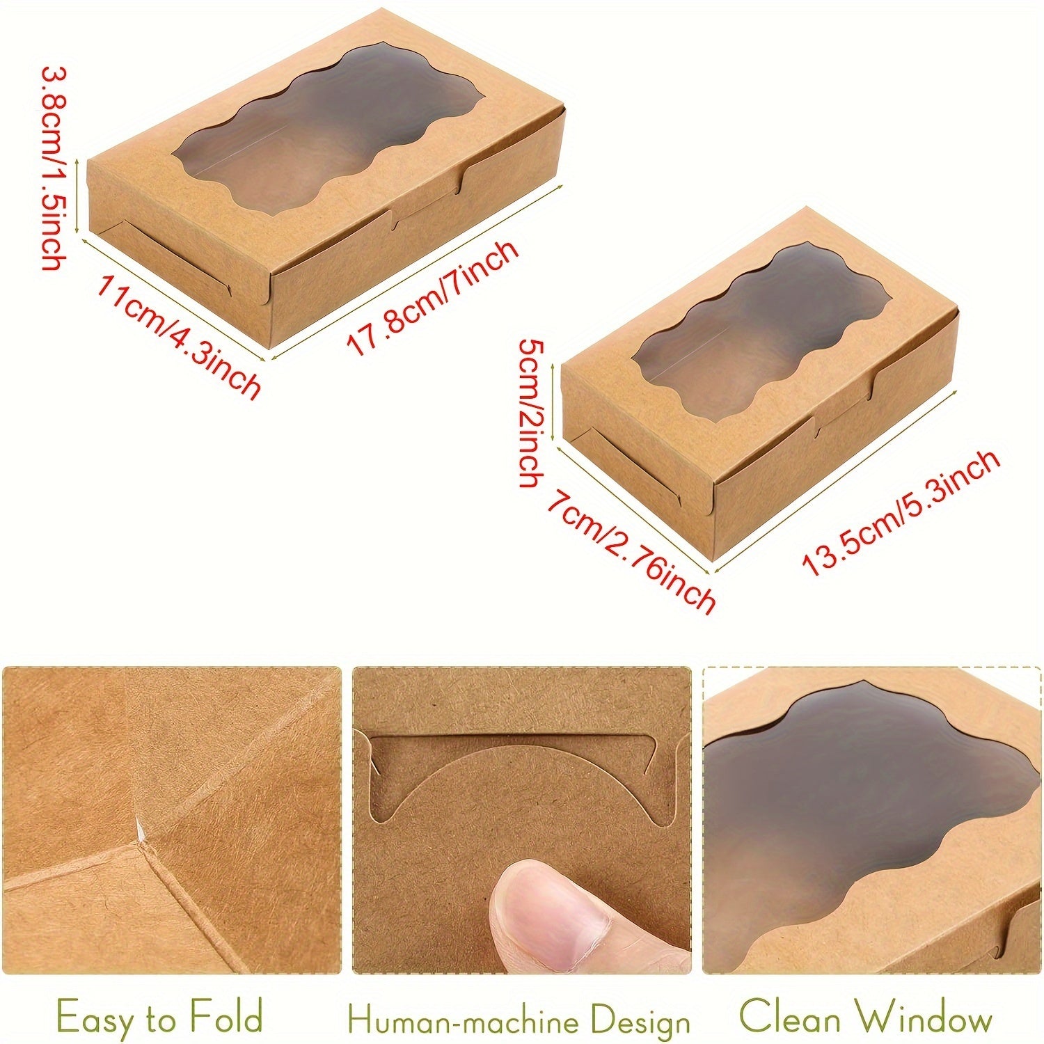 30-Pack Kraft Paper Bakery Boxes with Clear Window for Cookies Cupcakes and Candy