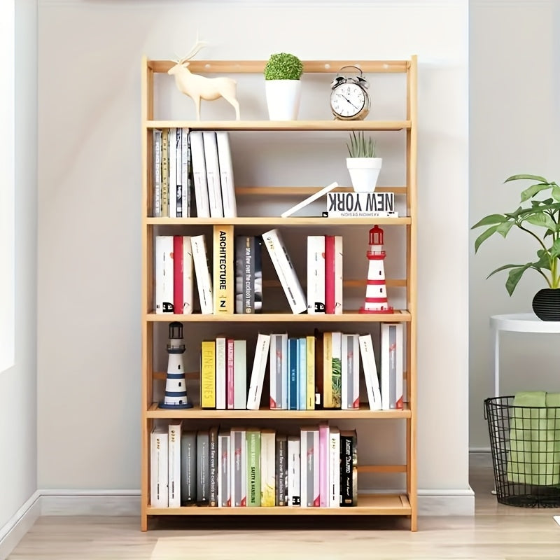 Бамбуковая книжная полка 4/5 ярусов напольная для кухни, учебы, гостиной Желтая