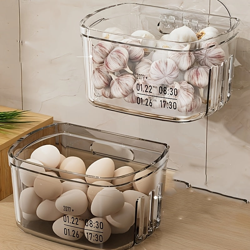 Прозрачная кухонная корзина для хранения - 1 шт. Настенный органайзер для мелких предметов, установка без сверления. Изготовлена из пластика с открытой конструкцией стеллажа для хранения.