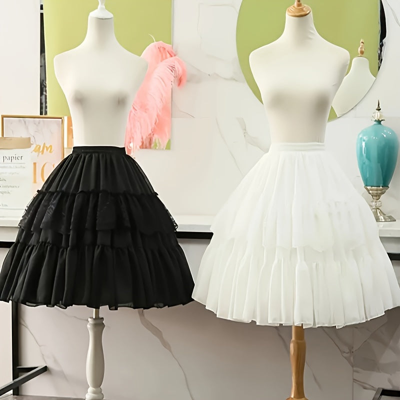 Women's Lace Skirt with Fishbone Support and Adjustable Waist White Black Elegant