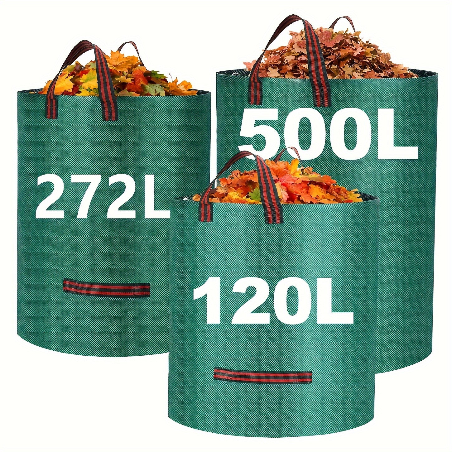 XL Og'ir yuk ko'taruvchi bog' chiqindilari sumkalari tutqichlar bilan - Qayta ishlatiladigan, suv o'tkazmaydigan - Barglar va o'tlar uchun ideal - 500L/272L/120L o'lchamlari