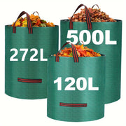 XL Og'ir yuk ko'taruvchi bog' chiqindilari sumkalari tutqichlar bilan - Qayta ishlatiladigan, suv o'tkazmaydigan - Barglar va o'tlar uchun ideal - 500L/272L/120L o'lchamlari