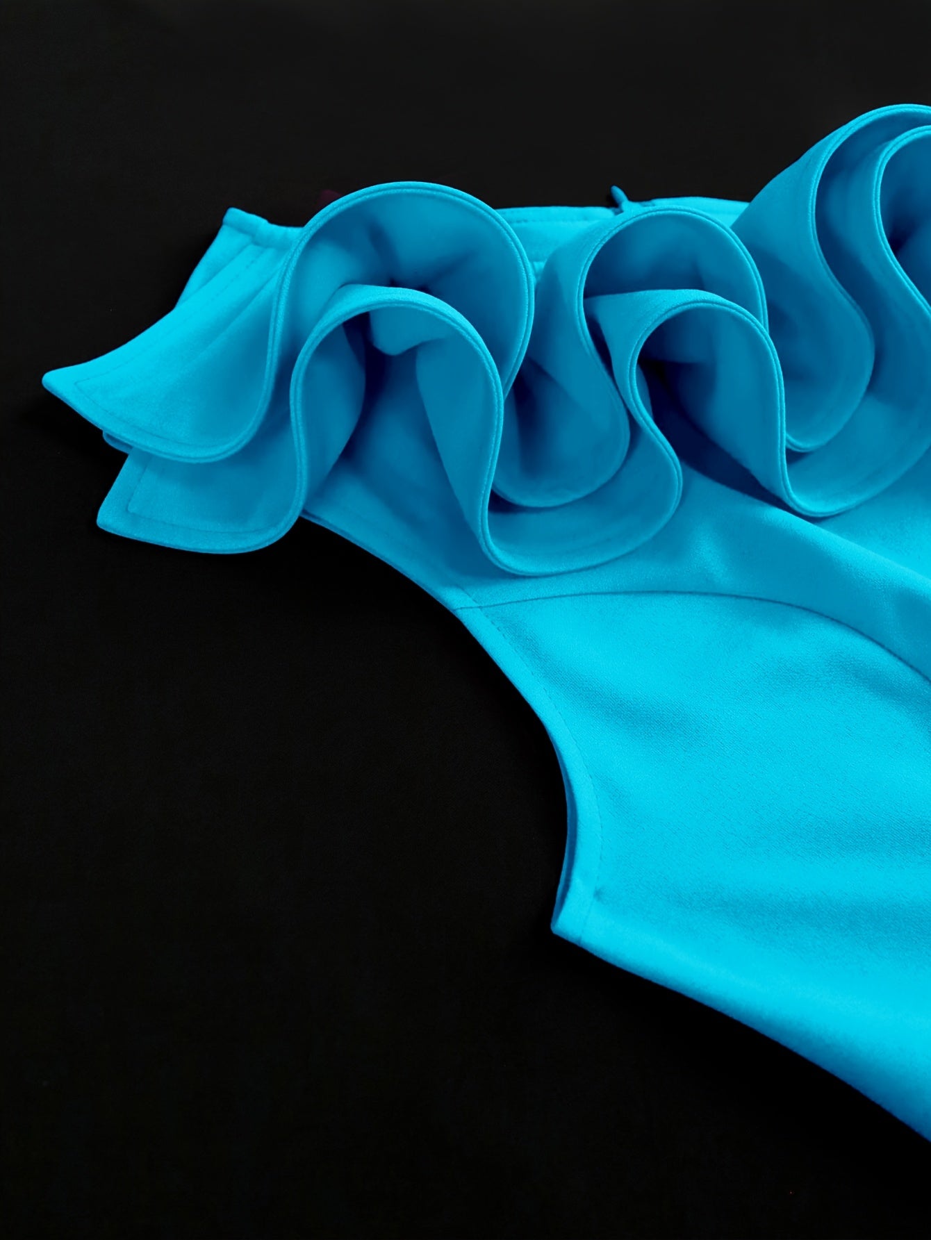 Women Orange Pleated Polyester Blend Midi Party Dress Asymmetrical Ruffle Neck