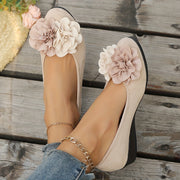 Zapatos planos de ballet con adornos florales de material sintético, zapatos casuales para mujer