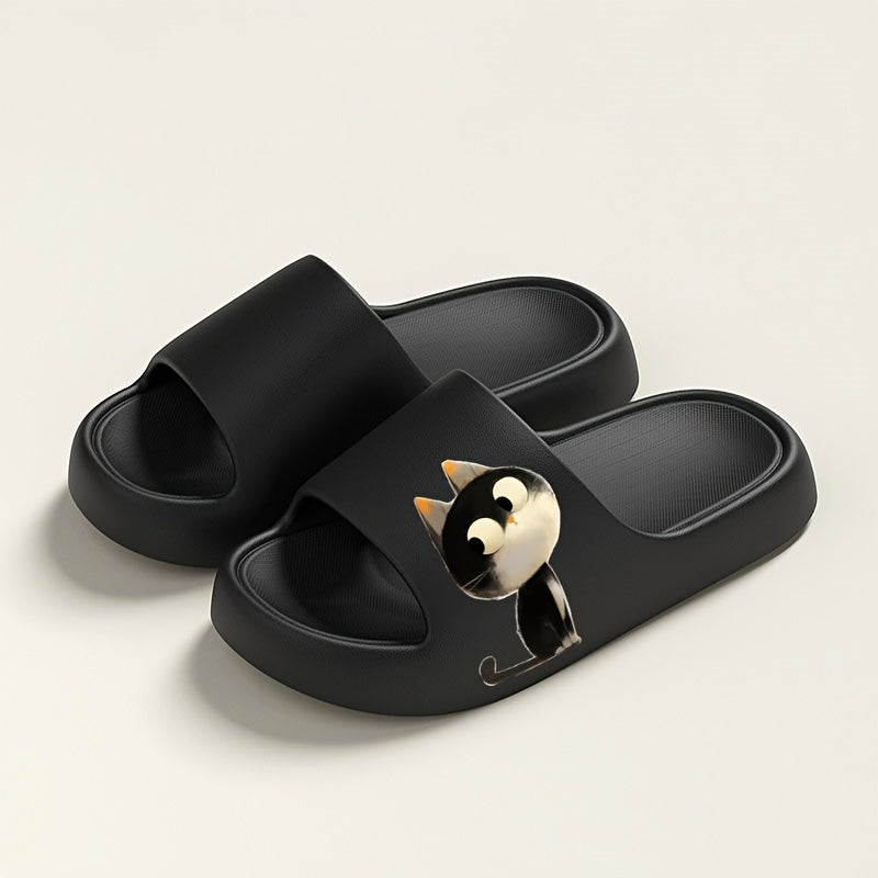 Women's Cat Slip-On Slippers EVA Indoor Outdoor House Shoes Black