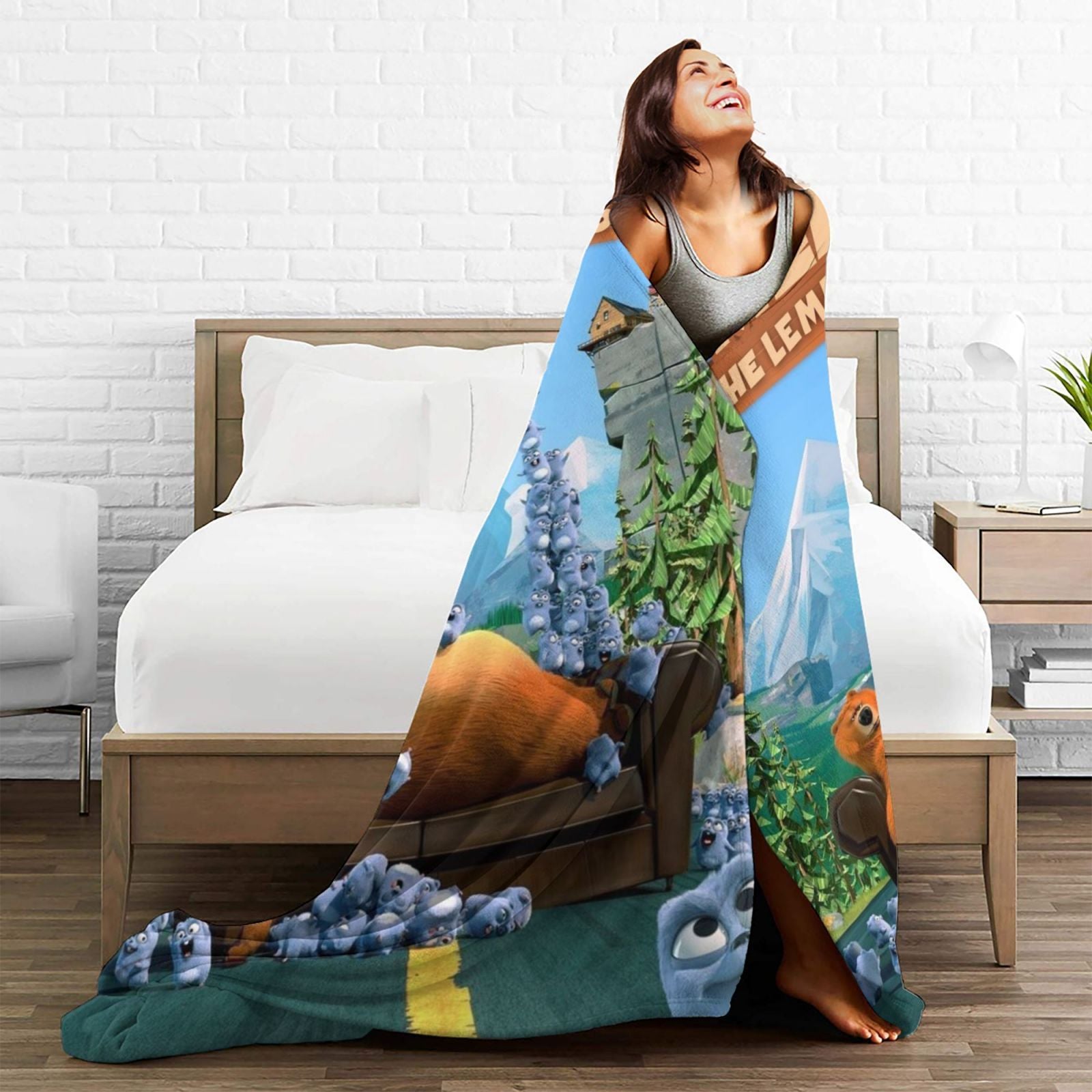 Printed Flannel Throw Blanket for Sofa Bed Travel Camping Digital Knit Design