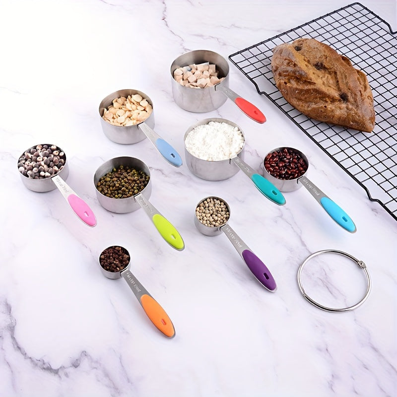 Juego de 20 tazas y cucharas medidoras de acero inoxidable con nivelador magnético