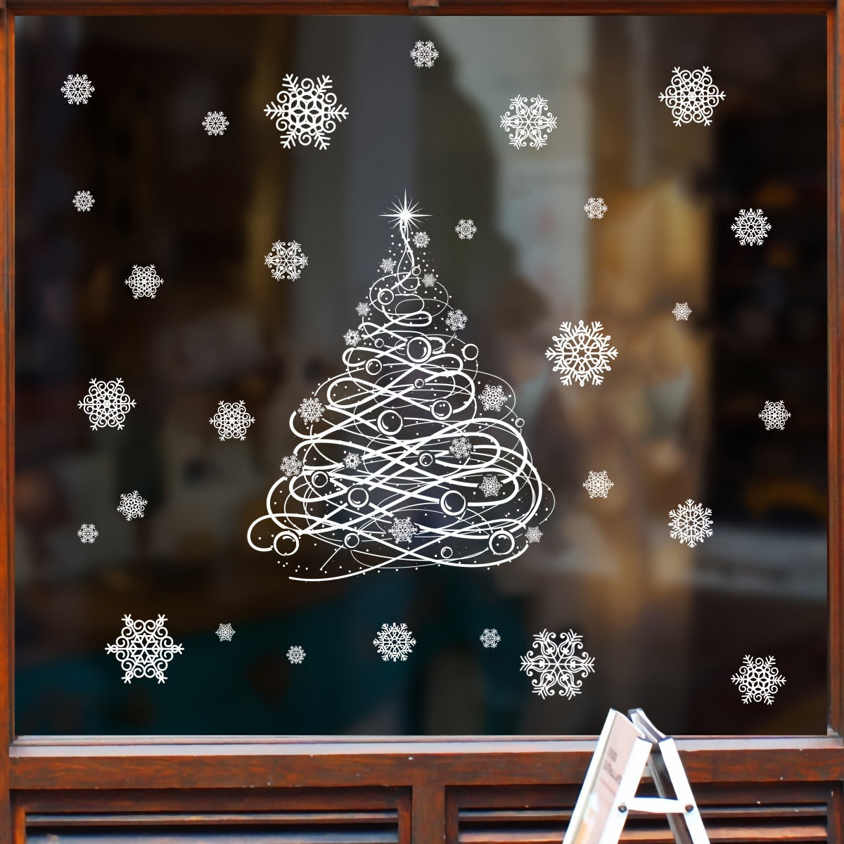 Christmas Cheer Window Clings Snowflake Design Self-Adhesive PVC Decor