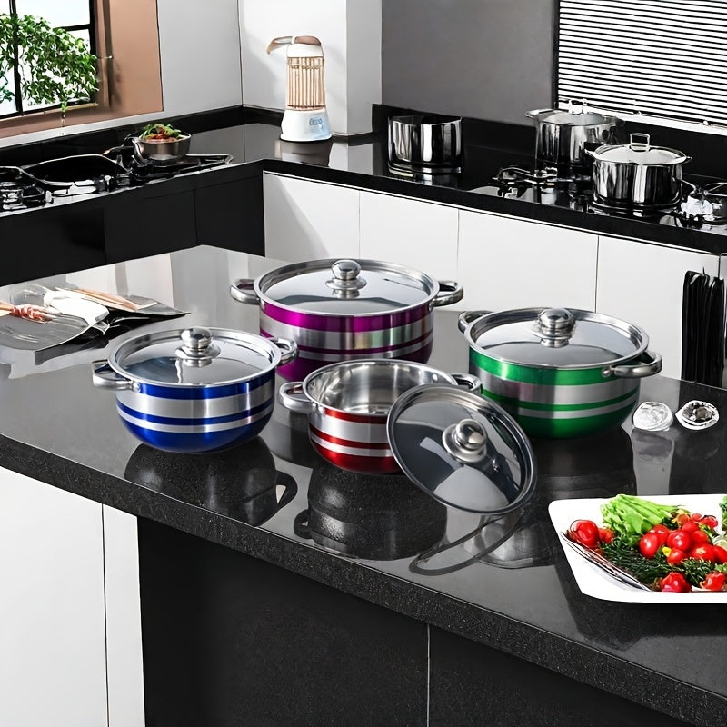 Set of 9 Stainless Steel Soup Pots with Lids for Induction and Gas Stoves