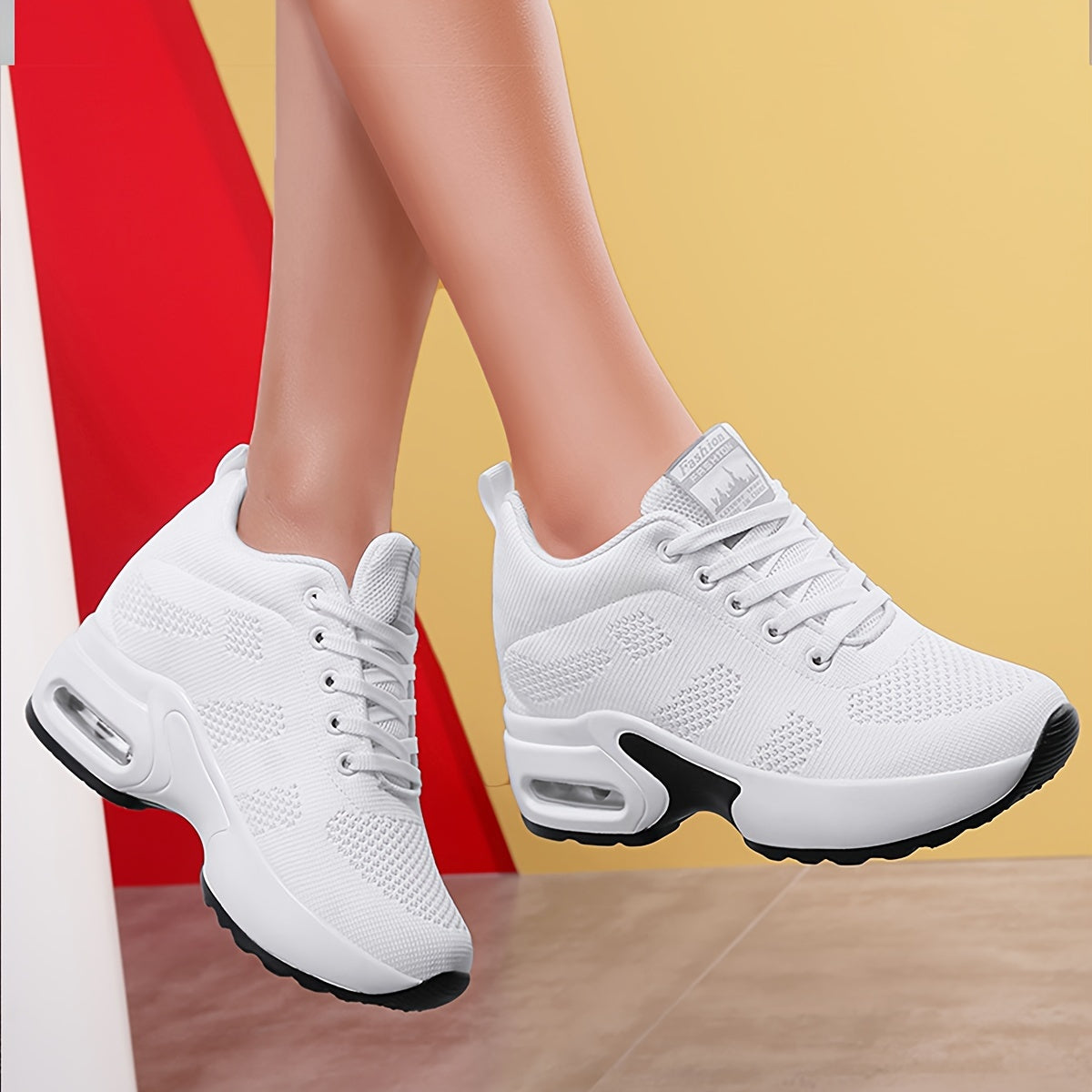 Женские сетчатые кроссовки на платформе casual с шнуровкой для улицы, с воздушной подушкой