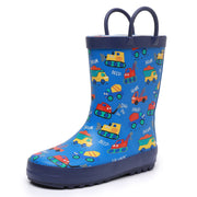 Boys Waterproof Cartoon Car Slip-On Rain Boots All-Season Non-Slip Wellies