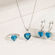 Women’s Sterling Silver Heart-Shaped Blue Zirconia Jewelry Set for Weddings