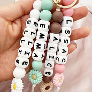 Personalized Name Keychain with Daisy Silicone Bead and Letters for Backpacks and Gifts