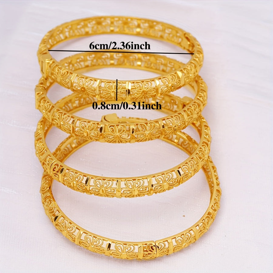 Vintage Boho Copper Bangle Bracelet with 3D Floral Engraving for Weddings and Parties