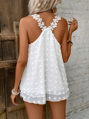 Plus Size Bohemian White Sleeveless Top With Floral Lace Straps