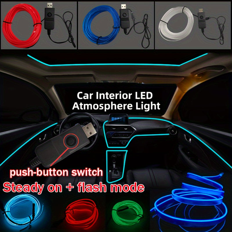 Car Interior LED Light Strip USB Powered Neon Cold Light Auto Decoration