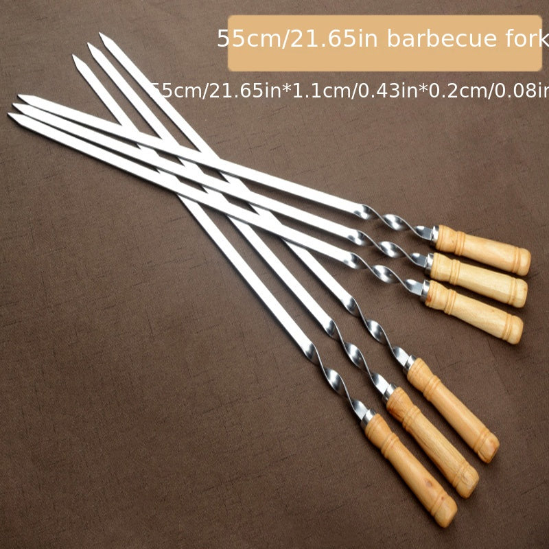 6pcs 55cm Stainless Steel and Wood BBQ Skewers with Long Handles for Outdoor Grilling