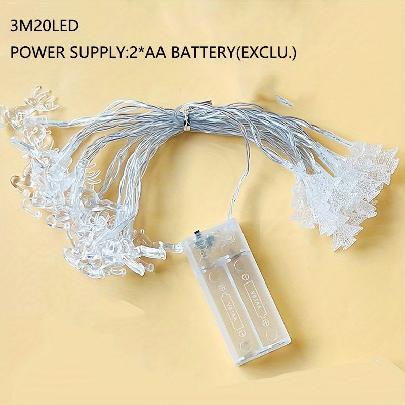 Luces de cadena para árbol de Navidad con diseño de alce y copo de nieve, alimentadas por batería, decoración interior