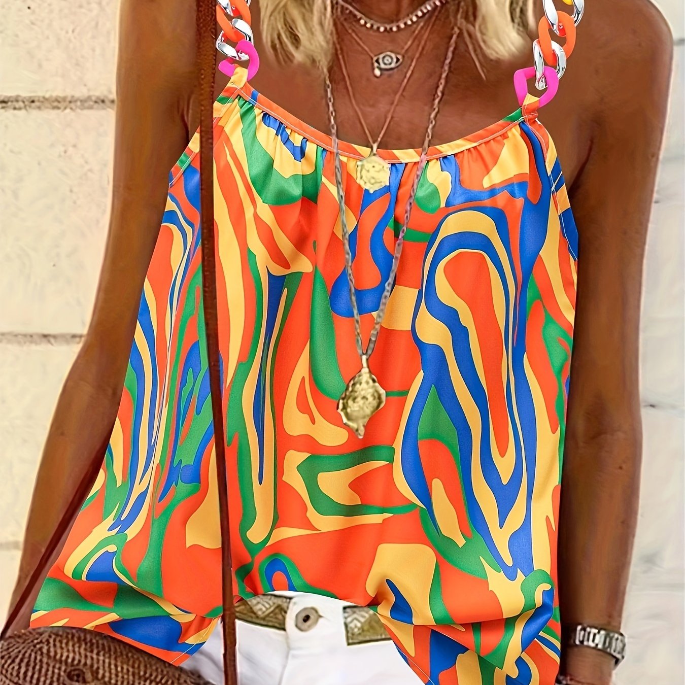 Plus Size Floral Print Cami Top Sleeveless Summer Women’s Clothing