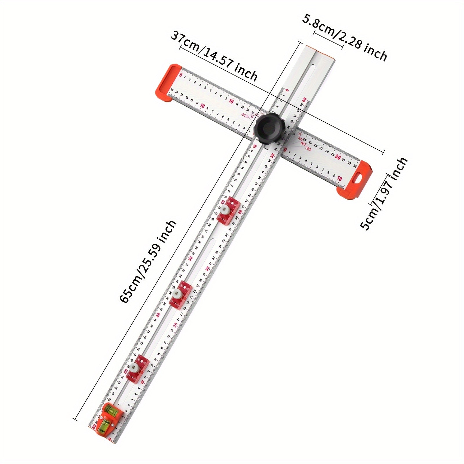 Precision Aluminum Alloy Drilling and Positioning Ruler with Multi-Angle T-Square and Bubble Level