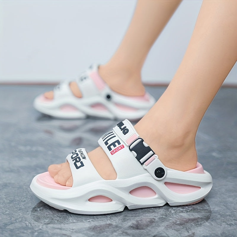 Women's EVA Sports Sandals White Pink Casual Slides Adjustable Straps