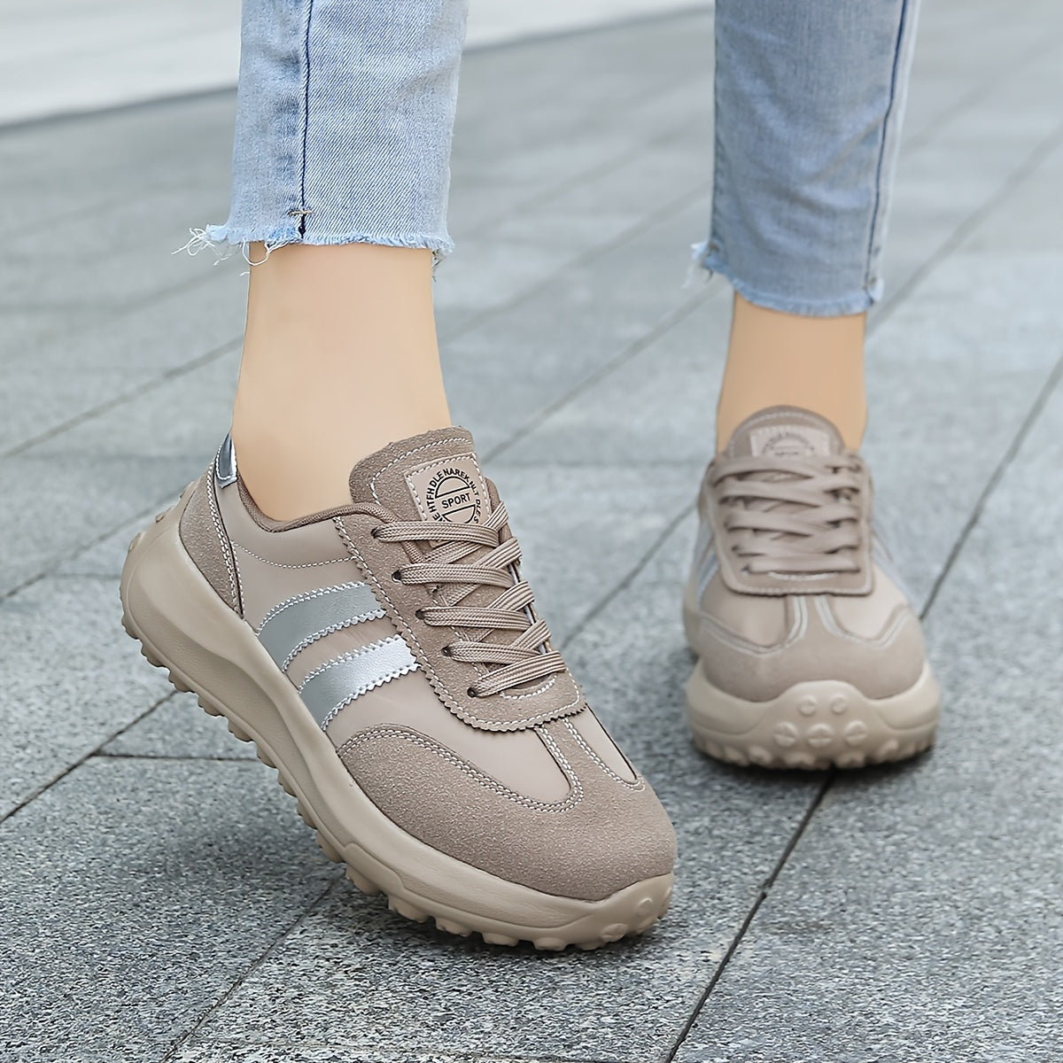 Women's Casual Canvas Sports Shoes with Shock-Absorbing Sole and Striped Laces