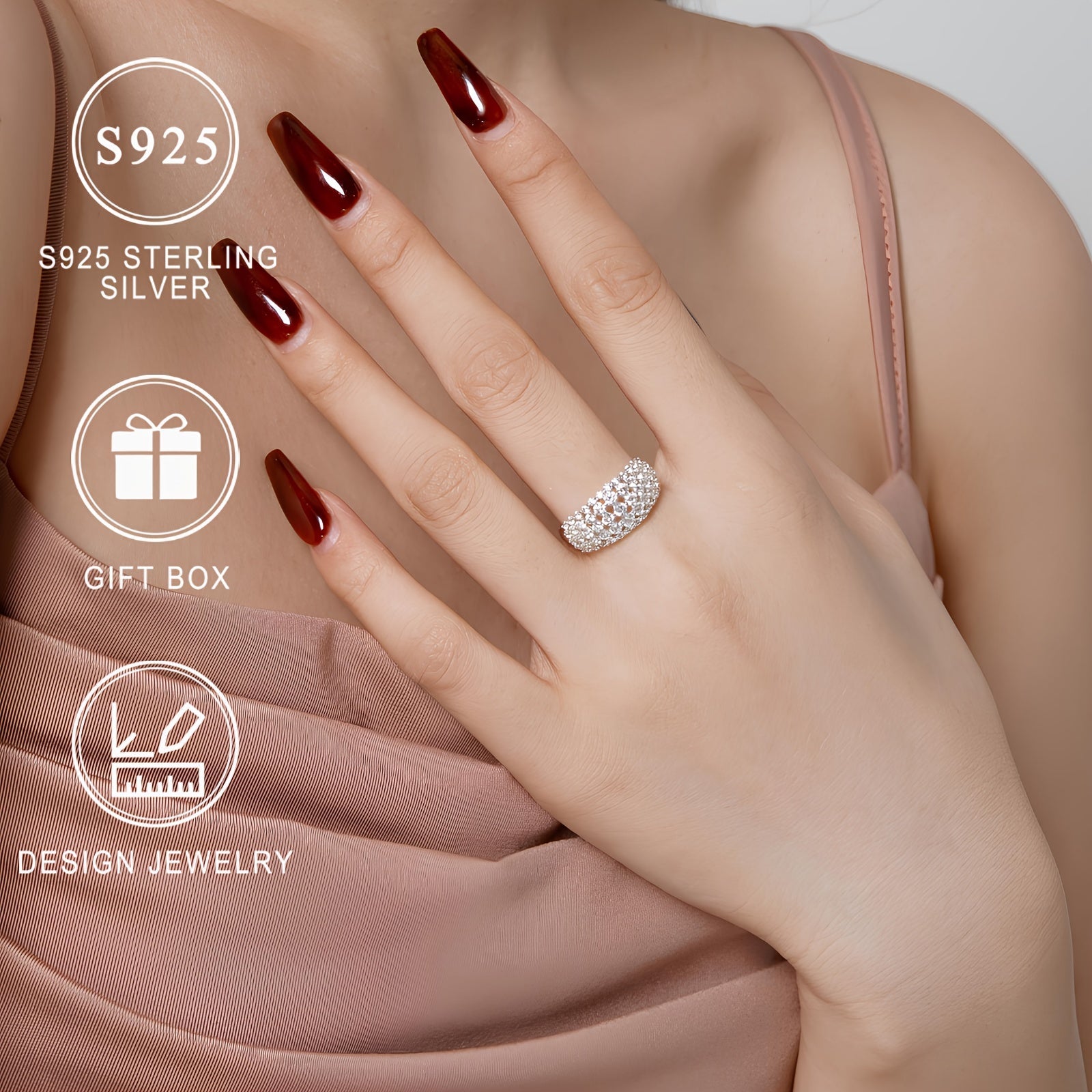 Keng Versiya Ayollar Halqasi Qiyshiq Olmosli Sintetik Zirkoniya Halqasi - Yuqori Sifatli Sterling Kumush (S925) - Zamonaviy Dizayn - Marjon Zargarlik - Sevishganlar Kuni, Onalar Kuni, Ramazon, Eid al-Fitr uchun Mukammal Sovg'a - Sovg'a qutisida keladi