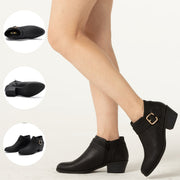 Women's Faux Leather Chunky Low Heel Ankle Boots with Zipper Black