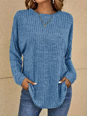 Plus Size Women's Cotton Ribbed Long Sleeve Drop Shoulder T-Shirt