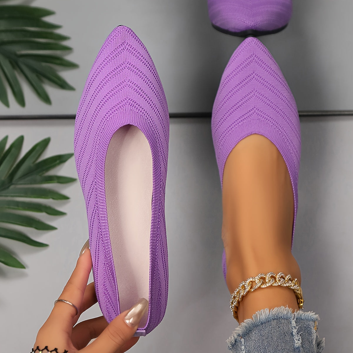 Women's Flat Shoes Breathable Solid Color Slip-On Knitted Flats