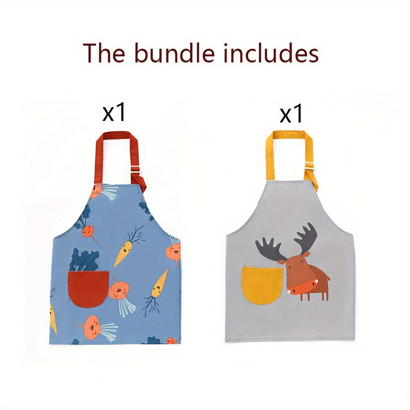 Kids Waterproof Aprons with Pockets, Adjustable Polyester, for Cooking and Painting (2 Pack)