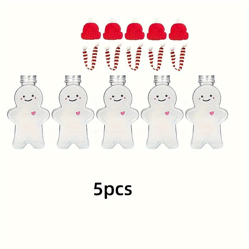 Набор из 5 пластиковых бутылок в виде пряничных человечков на Рождество, 16,91 унций, без BPA, праздничная посуда для напитков