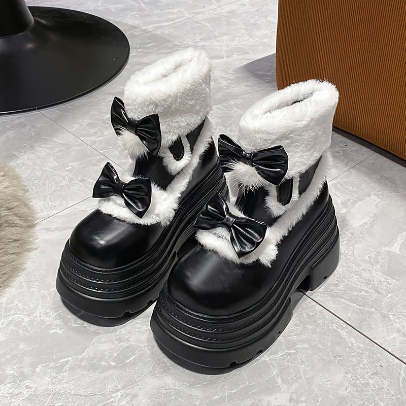 Women's Snow Boots Chunky Platform Non-Slip Rubber Sole Black Winter Footwear