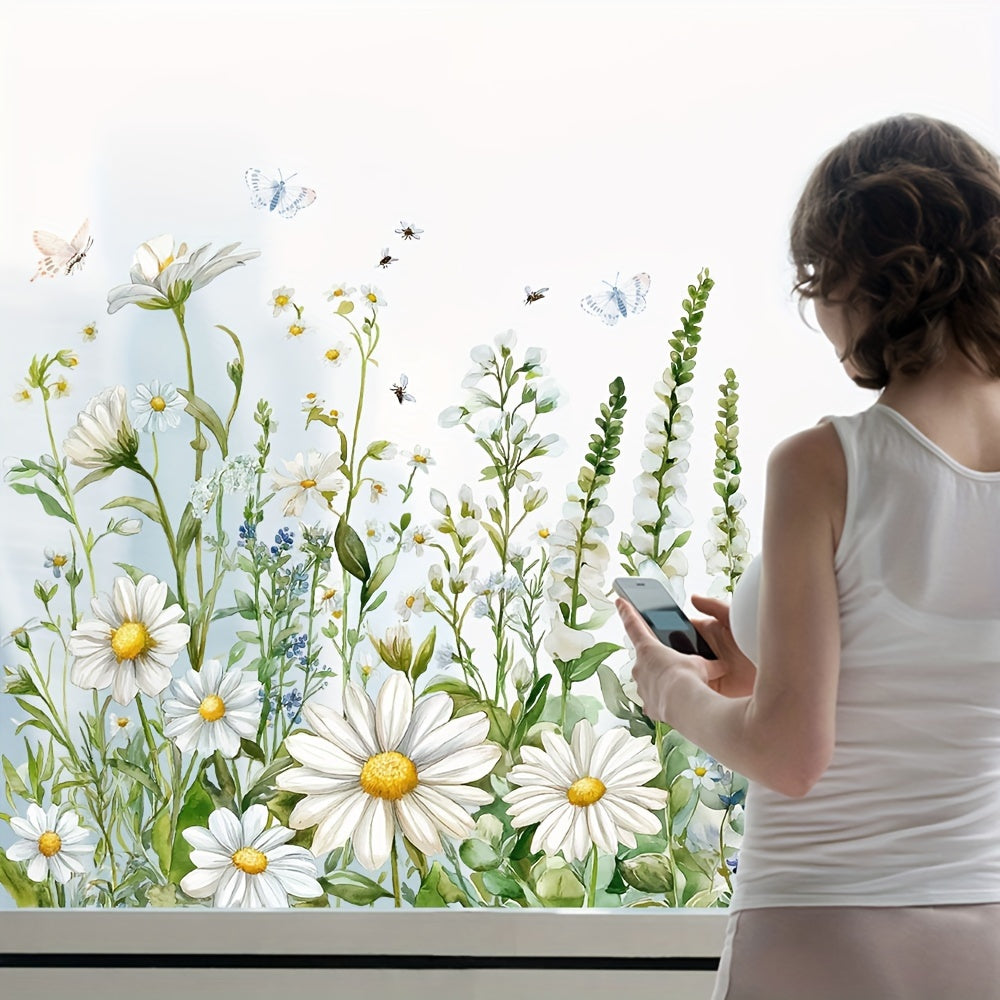 White Daisy Glass Window Cling Non-Adhesive Static Decal for Home Office Decor