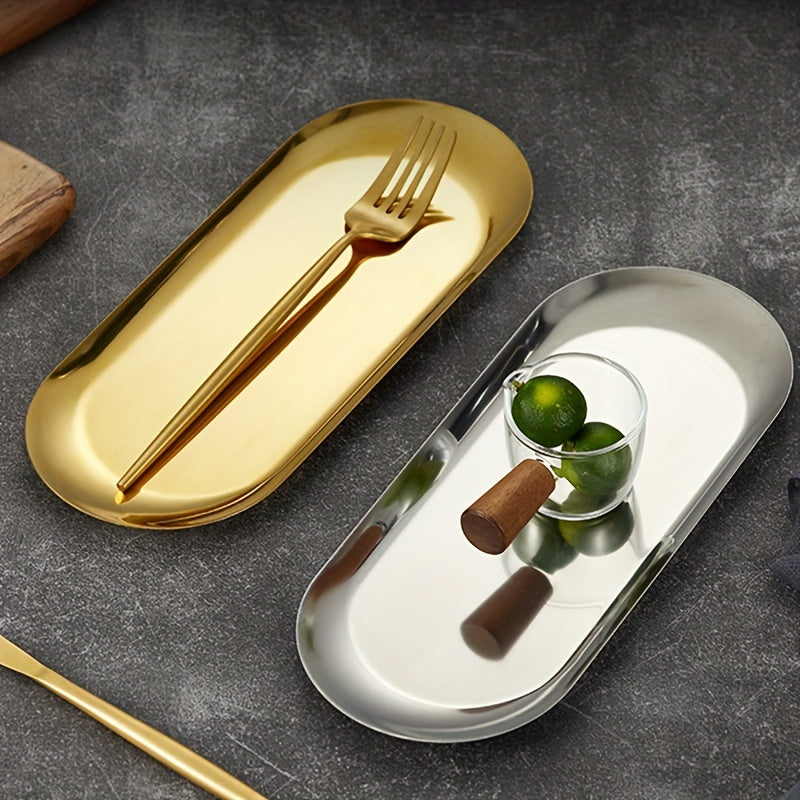 Organizador de bandeja de acero inoxidable dorado para maquillaje, perfume, joyas y decoración de baño