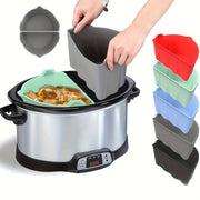 Qayta ishlatiladigan silikon sekin pishirish qoplami, 6-7 kvartlik oval pishirish uchun buklanuvchi bo‘linmalar bilan, osmon rangli, qizil, qora