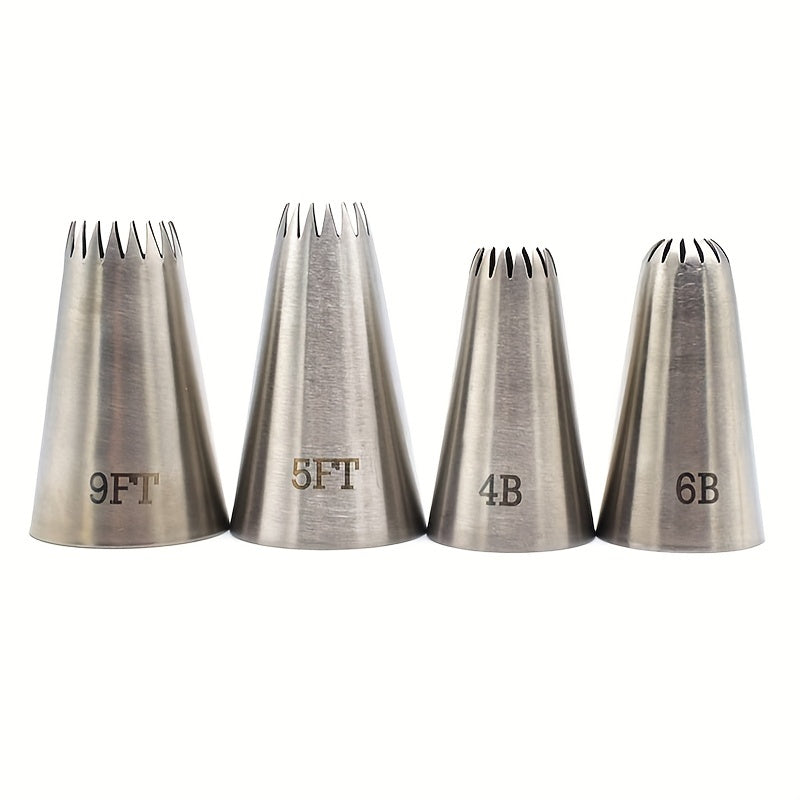Set of 4 Stainless Steel Pastry Tips Icing Nozzles for Cake Decorating Baking