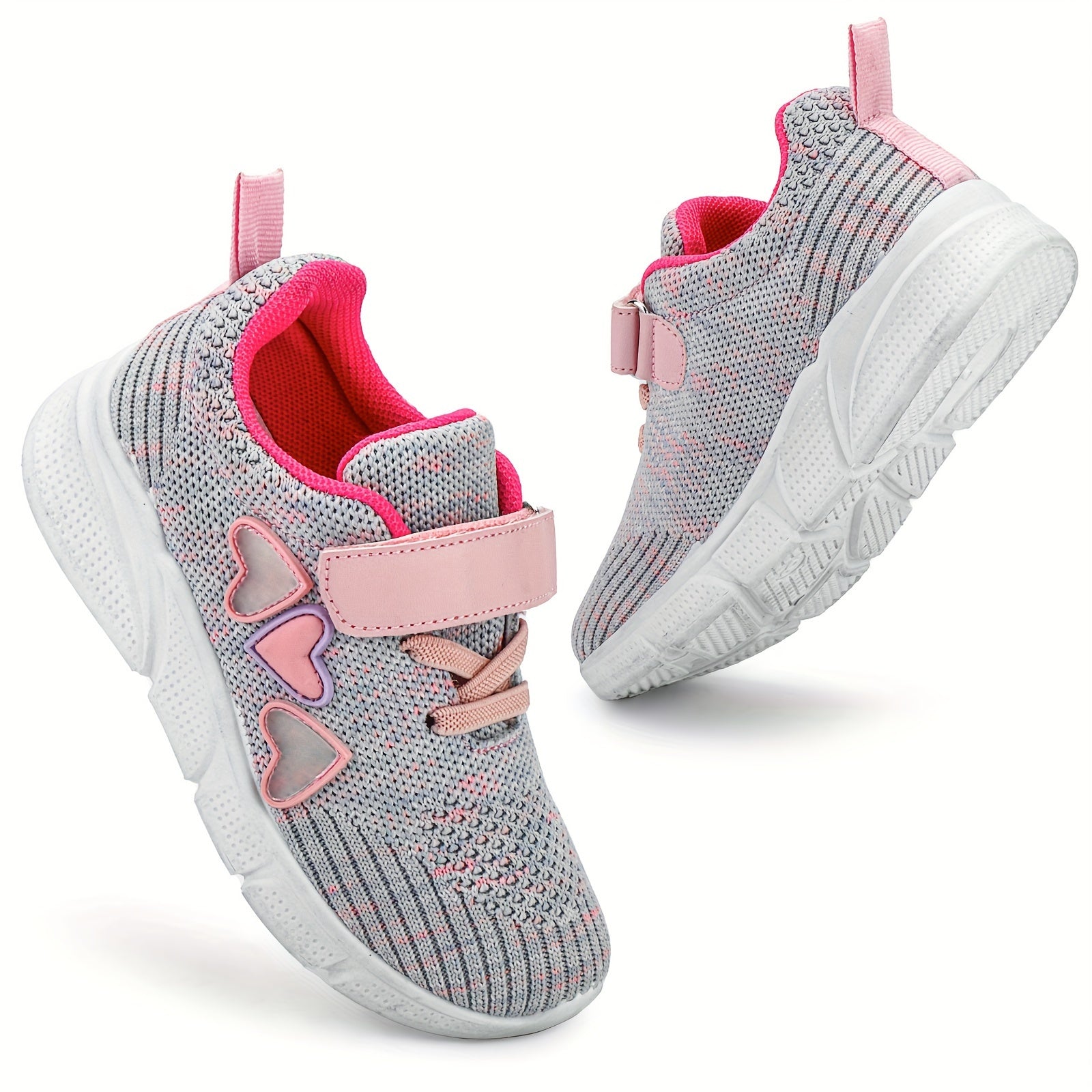 Kids' Pink Heart Athletic Sneakers for Girls and Boys Breathable Lightweight Non-Slip Rubber Sole