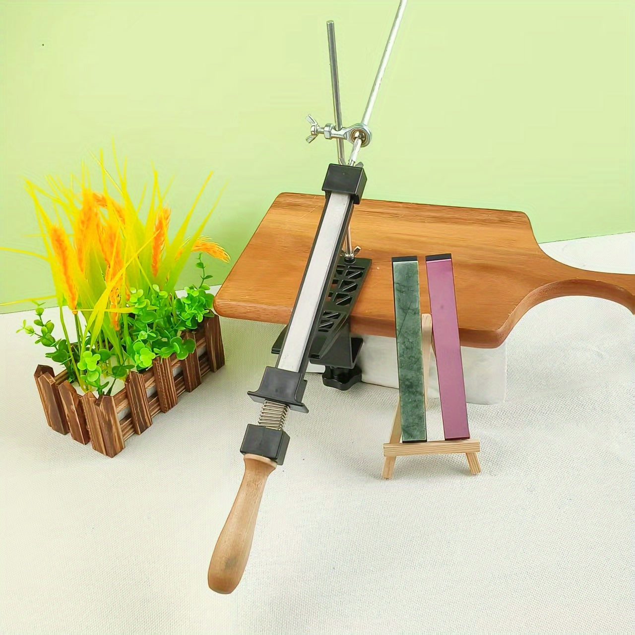 Manual Knife Sharpener with Adjustable Angle and Multi-Grit Surface for Kitchen Knives