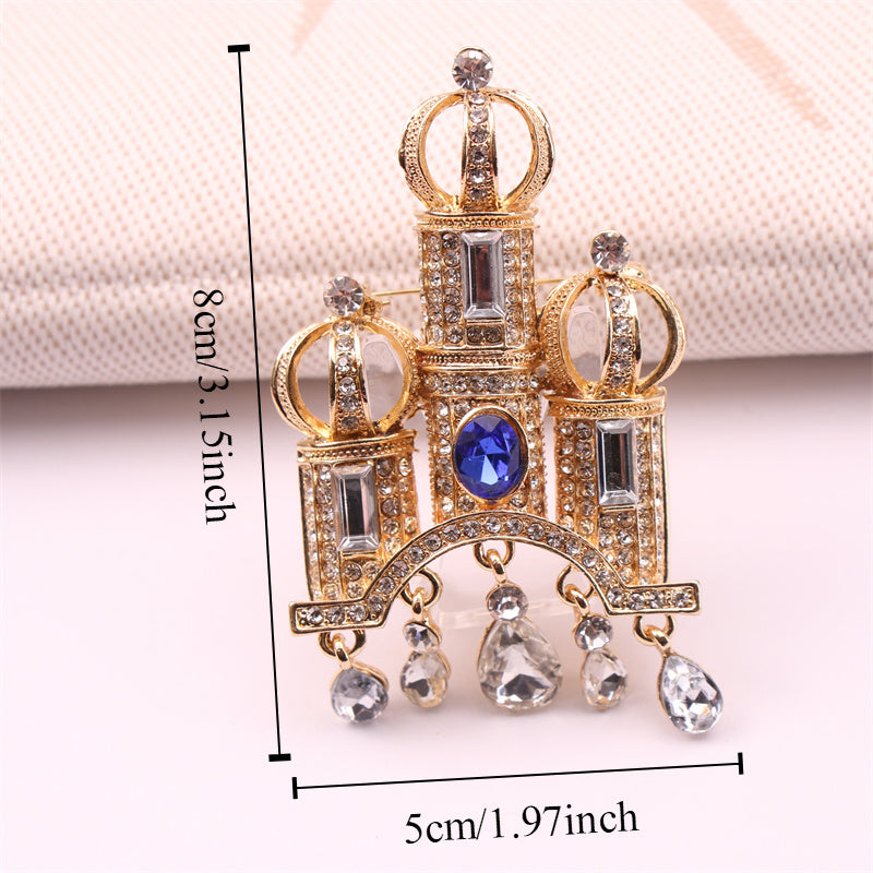 Cute Cartoon Castle Brooch Pin Enamel Gemstone Embellished Unisex Lapel Accessory