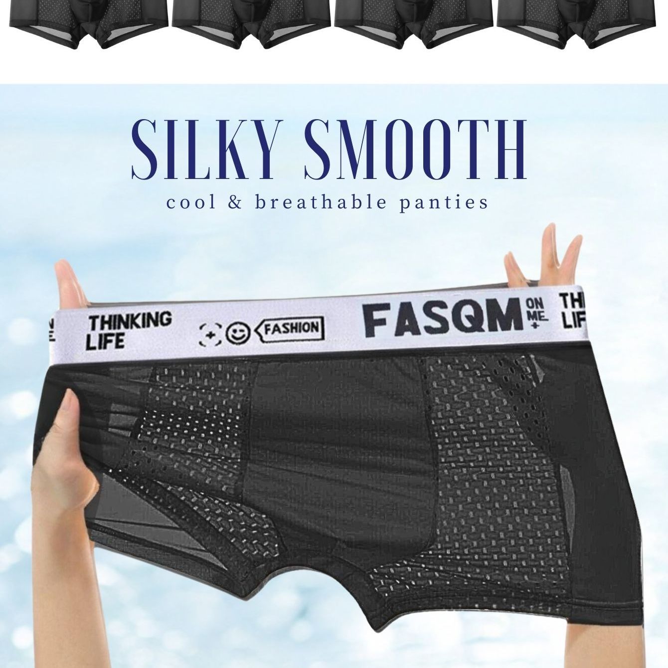 Men's Boxers Briefs 4 Pack Breathable Mesh Stretch Cotton Polyester Underwear in Sky Blue Black Gray