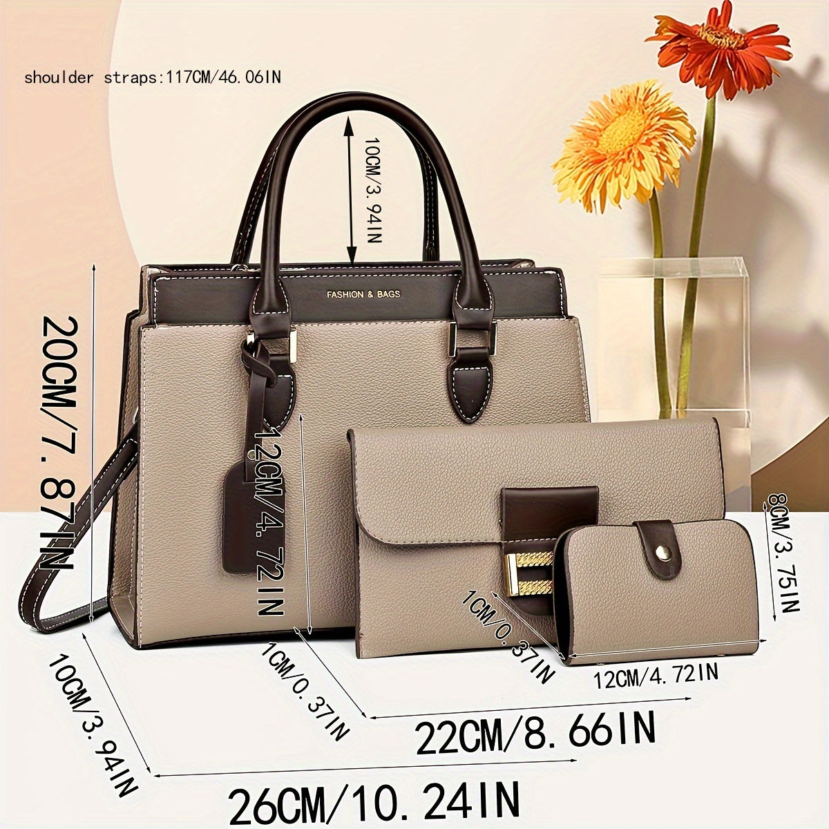 Women's Tote Bag Set Large Suitcase Card Holder Handbag PU Solid Color Zipper